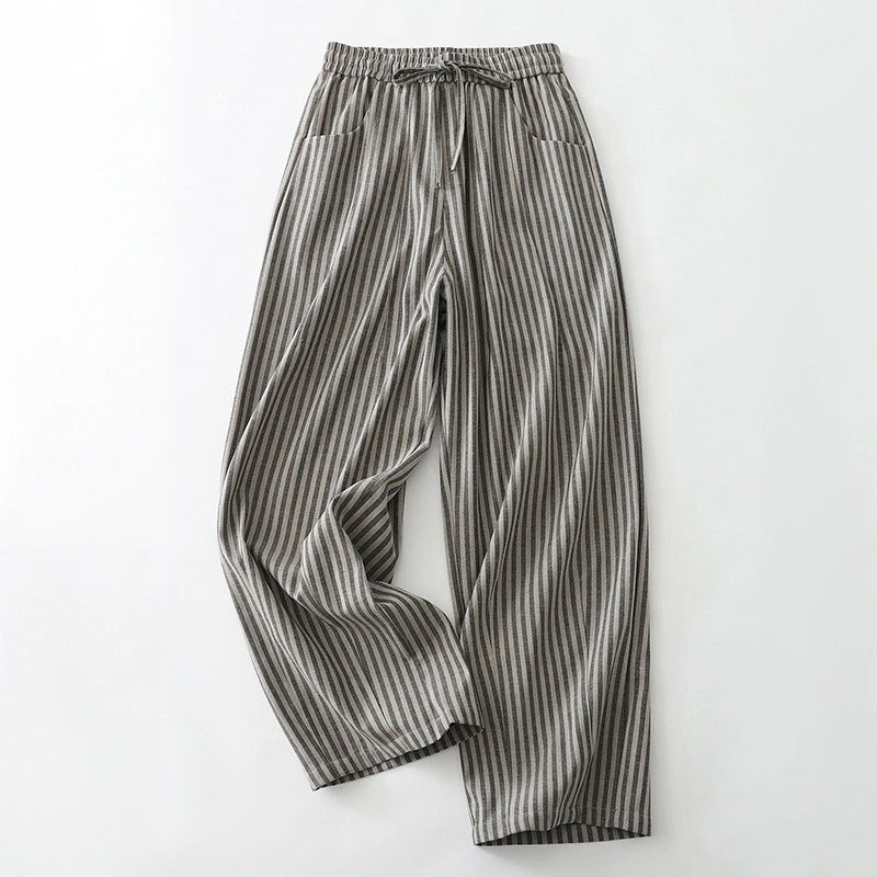 Norla — Striped Linen Wide-Leg Pants with Elastic Waistband