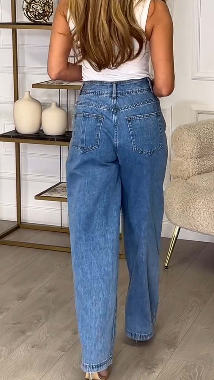 Wide-Leg Striped Casual Jeans