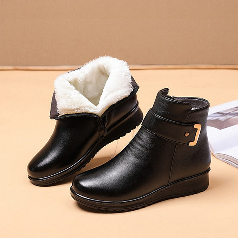 Damen Leder-Wasserdichte Stiefel mit Metallschnalle