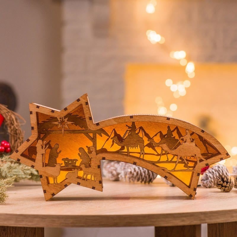 LED houten kerststal sterlamp