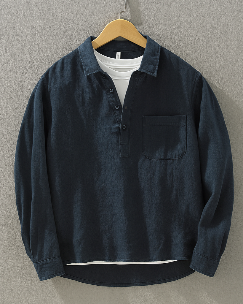 CloudSoft Cotton-Linen Half-Placket Shirt™ — Ejer hvert rum med uovertruffen kølig komfort