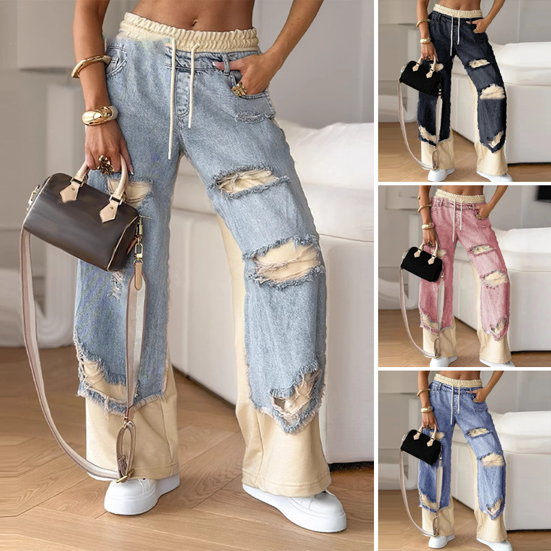Patchwork Distressed Wide-Leg Pants™ — Dominer Hvert Blikk med Modig Komfort og Enkel Stil