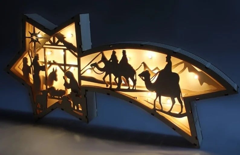 LED Wooden Nativity Scene Star Lamp
