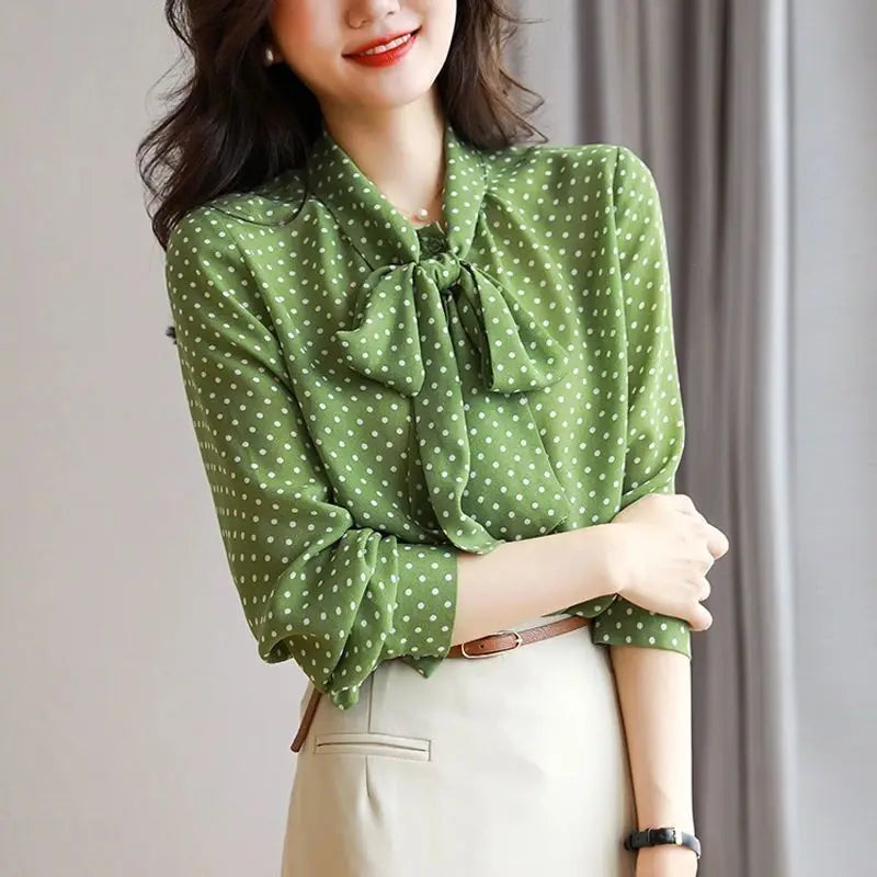 Liora — Lightweight Shawl Collar Blouse with Bow Detail for Women