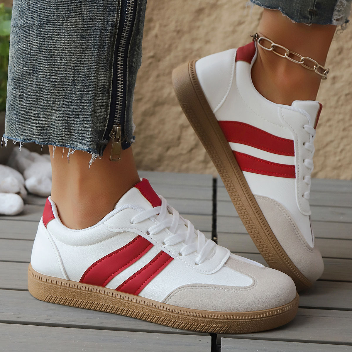 Veylor — Retro 80-talls skinnsneakers med polstret gummisåle