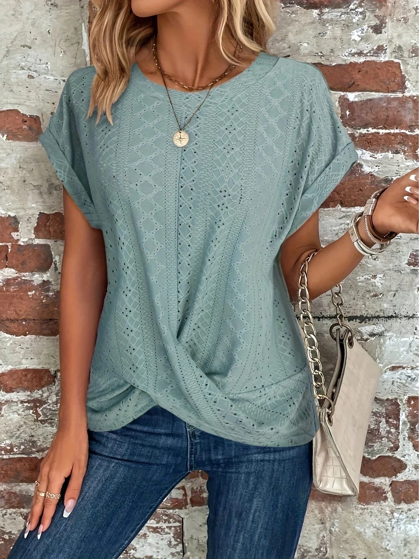 Liora Twist-Front Top — Women's Soft Waffle Knit Tee with Breathable Fit