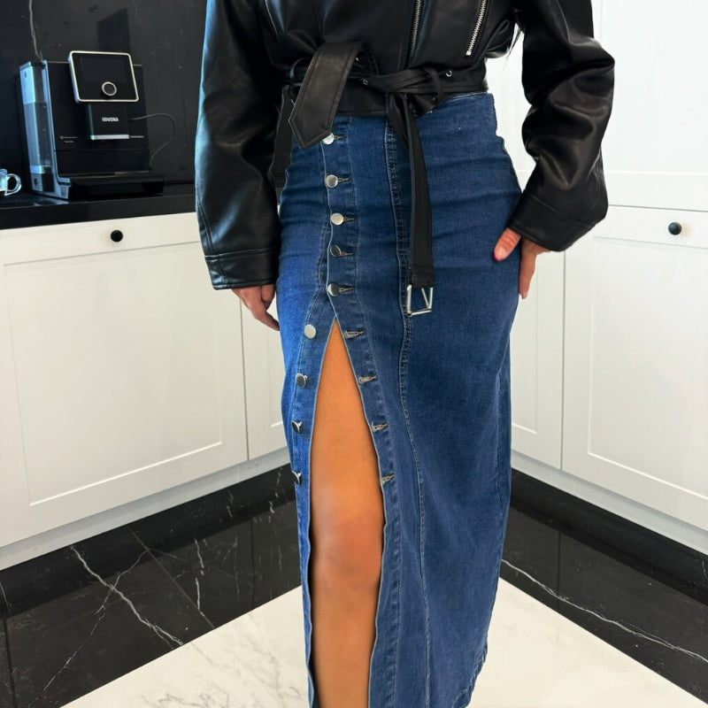 Bella Denim-Rock | Knopfverschluss, Bodycon-Passform