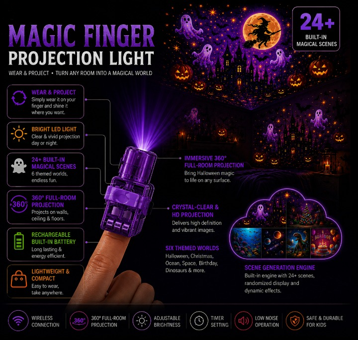 Brixen Magic Finger Projection Light | Halloween Edition, 24+ Scenes, 6 Themed Worlds