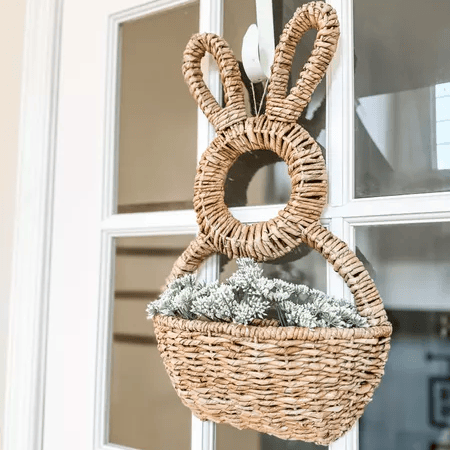 Bunny Basket Wall Pocket | Natural Woven Wicker Spring Decor 3