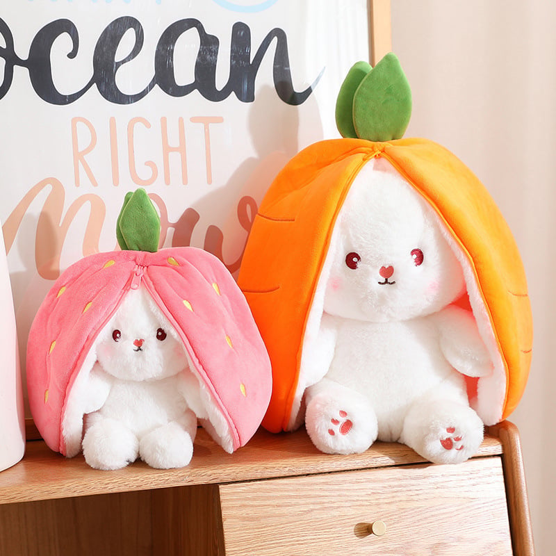 Bunny Plush Toy | Transformable Strawberry Rabbit, Soft PP Cotton
