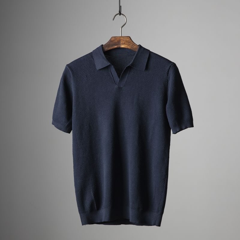 Polo a maglia Elian — Camicia in morbido cotone peruviano con colletto Johnny moderno