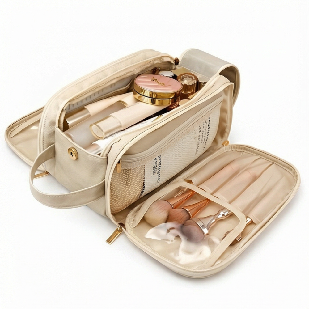 Glo Makeup Organizer | Large Capacity, Waterproof PU Leather, Brush Holder