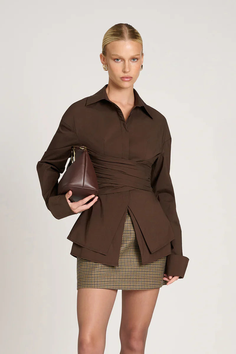 VioraLuxe™ Draped Waist Shirt — Sculpt Your Waist and Command Every Room with Effortless Elegance