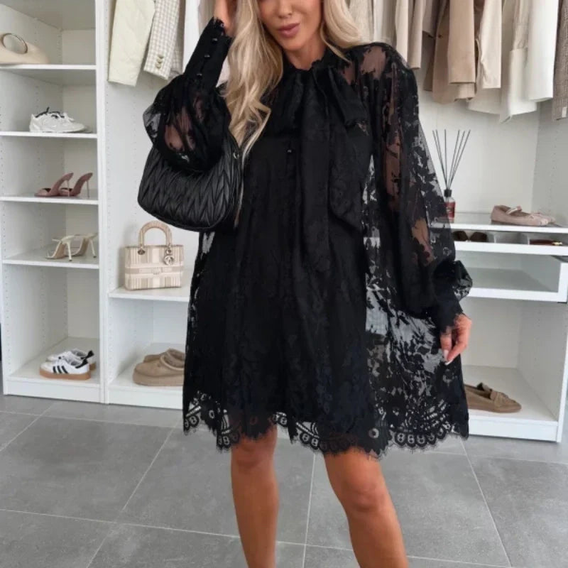 Liora Mini Dress | Lace Overlay, A-Line Summer Dress