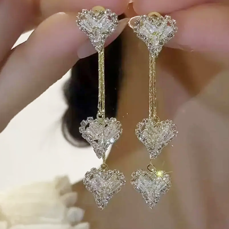 Luna Heart Drop Earrings | Gold, Cascading Crystal Design for Women 7