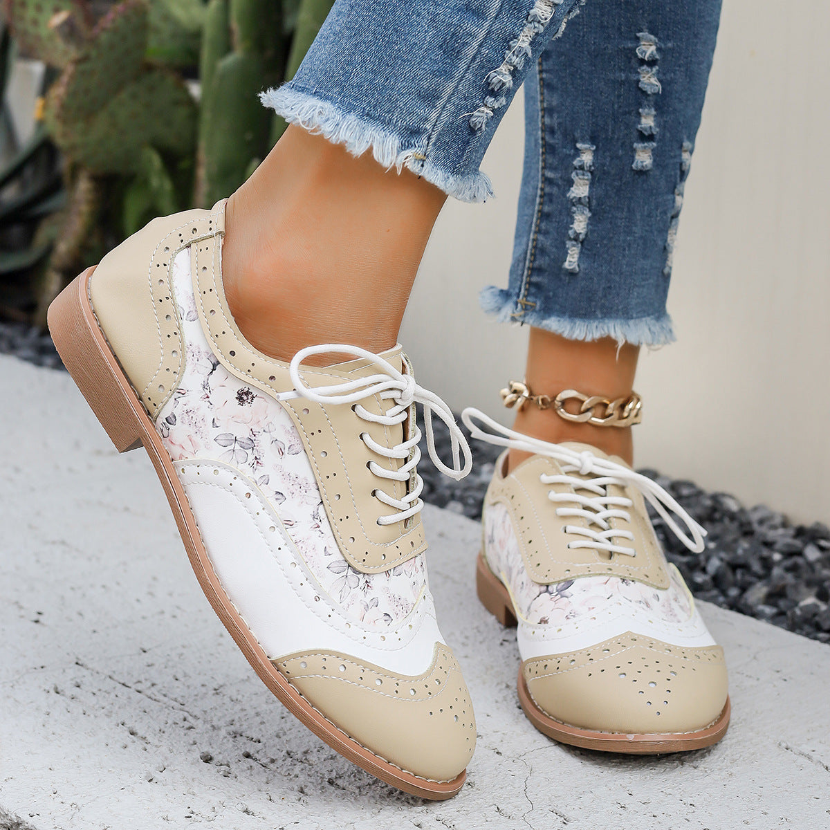 Norla Bloom — Women’s Pastel Brogue Shoes with Floral Detail