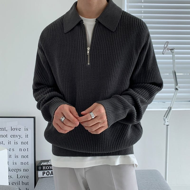Norla — Gestrickter Pullover mit halbem Reißverschluss und verstellbarem Kragen