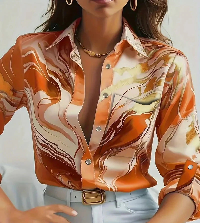 Liora — Chemise en satin de soie marbrée avec coupe fluide