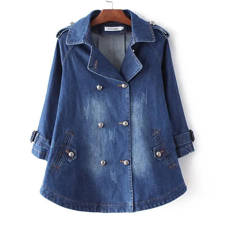 Liora — Double-Breasted Lightweight Denim Coat with A-Line Fit