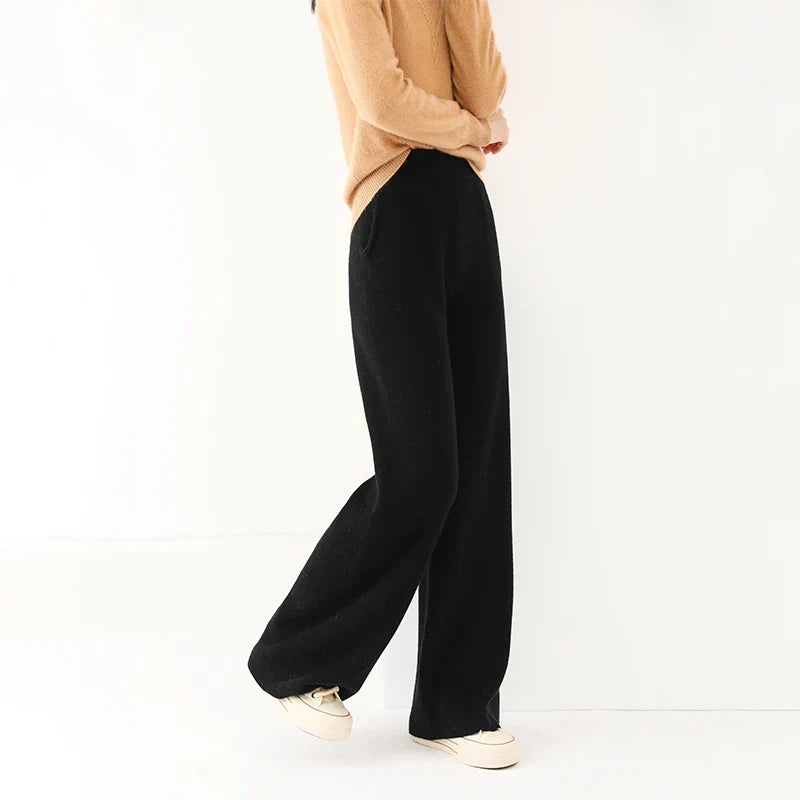 Alora — Merino Wool Wide-Leg Pants with High Waist Elastic