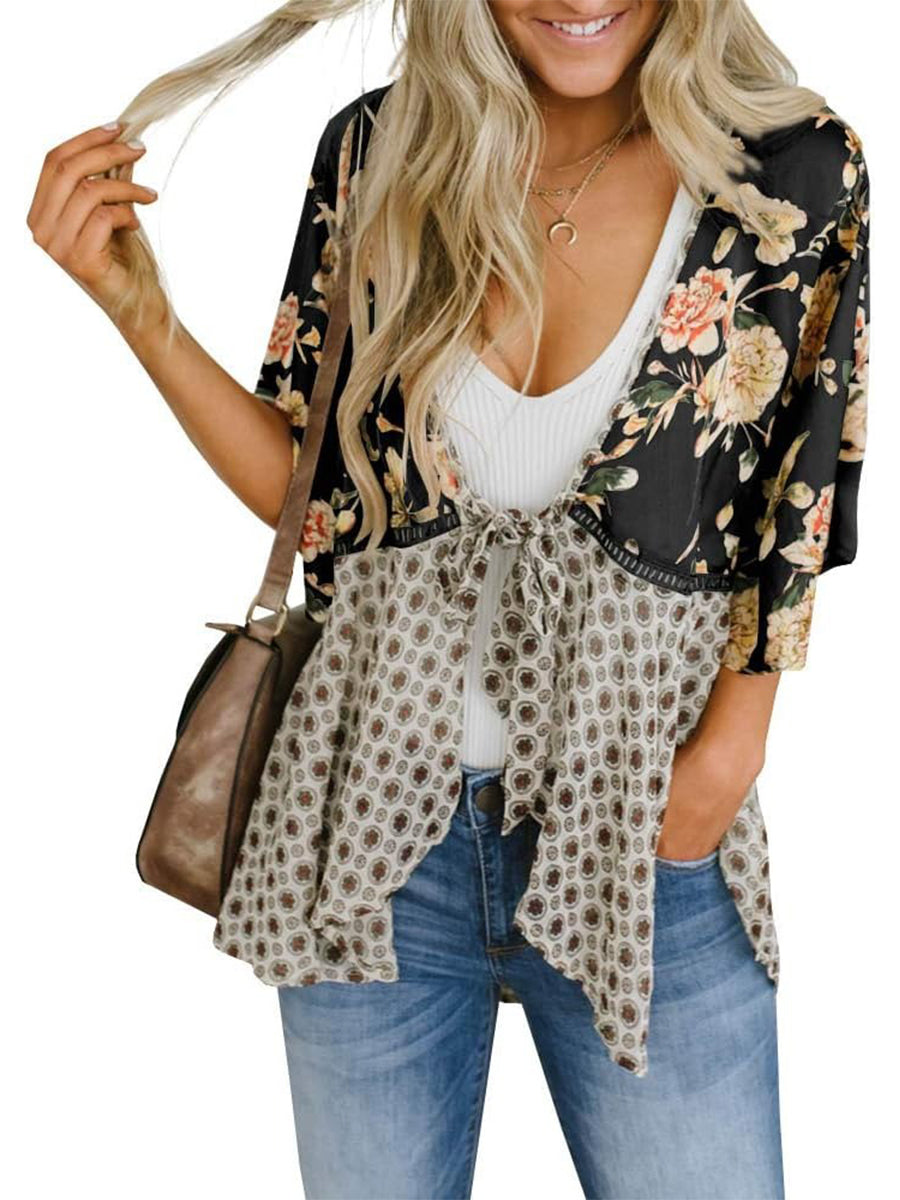 Soleil blomsterkimono | Let chiffon, flæseærmer, strandoverdel