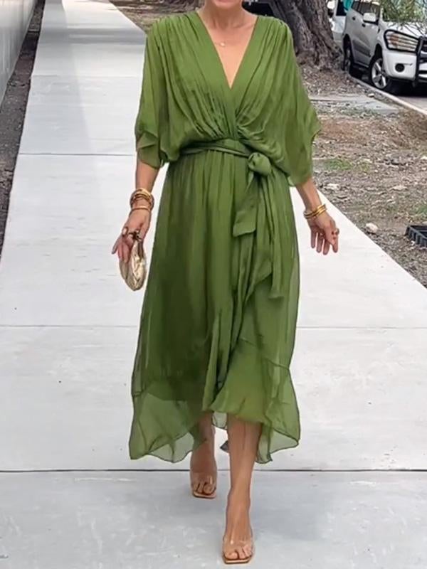 Šaty Viora Maxi | Elegantní výstřih do V, 3/4 rukávy, měkký polyester