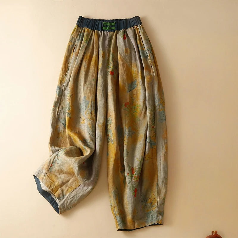 Marleno — Breathable Linen Floral Pants with Elastic Waistband