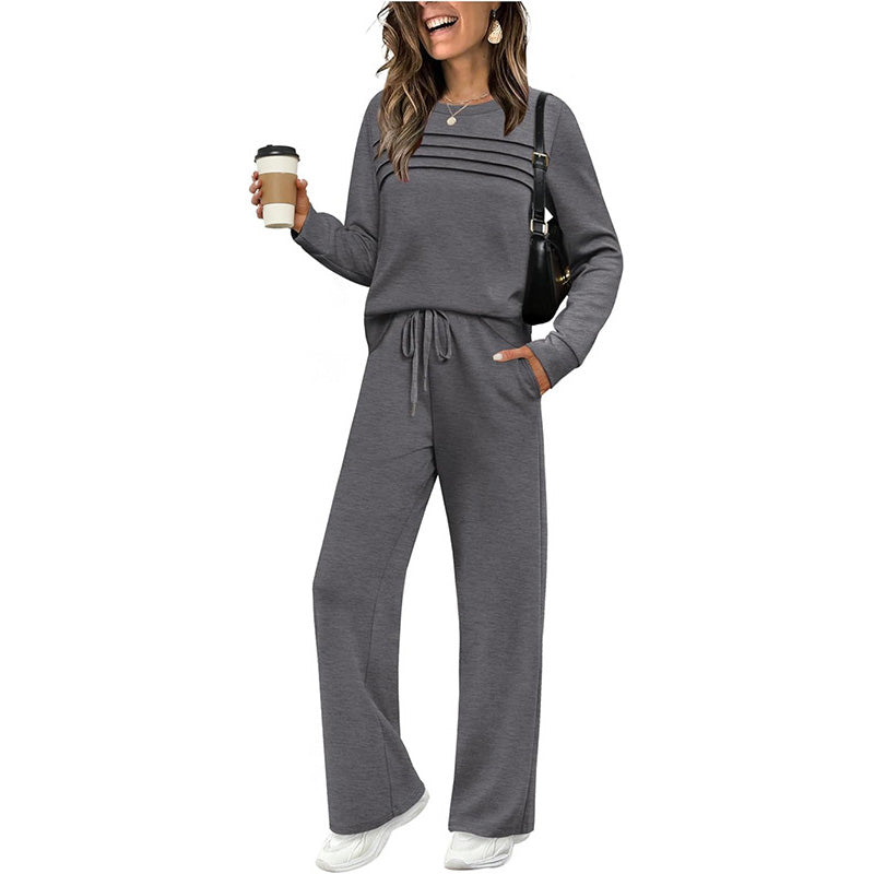Jovia — Women's Crew Neck Two-Piece Set with Drawstring Pants