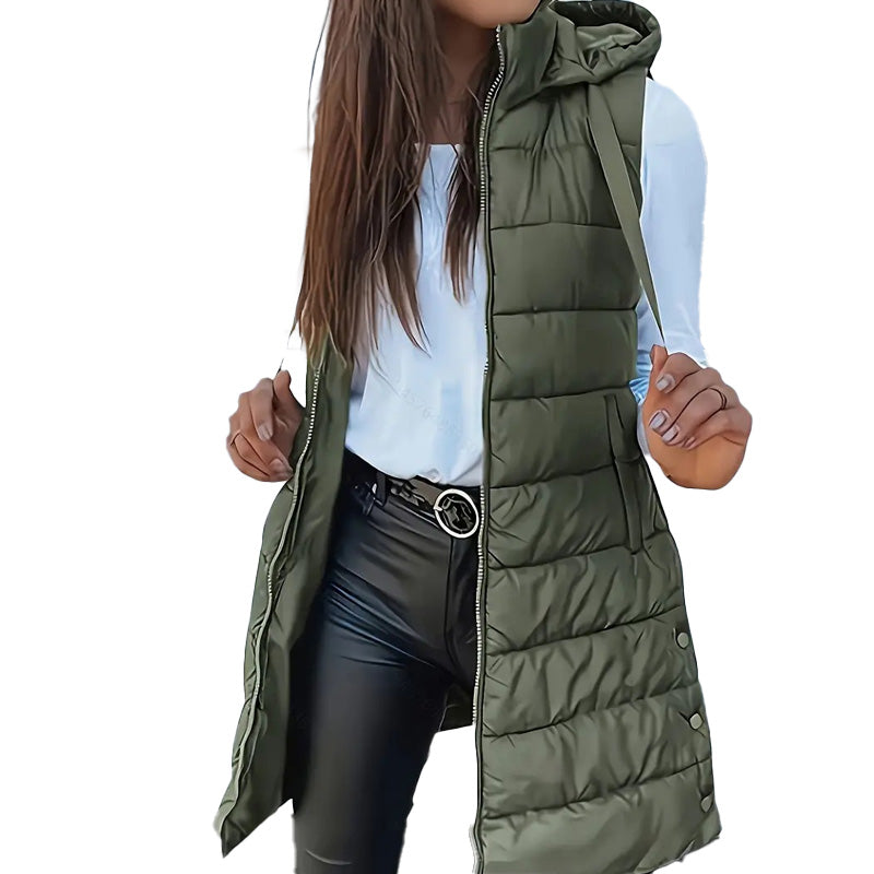 Vesira — Women's Long Zip-Up Puffer Vest with Lightweight Insulation