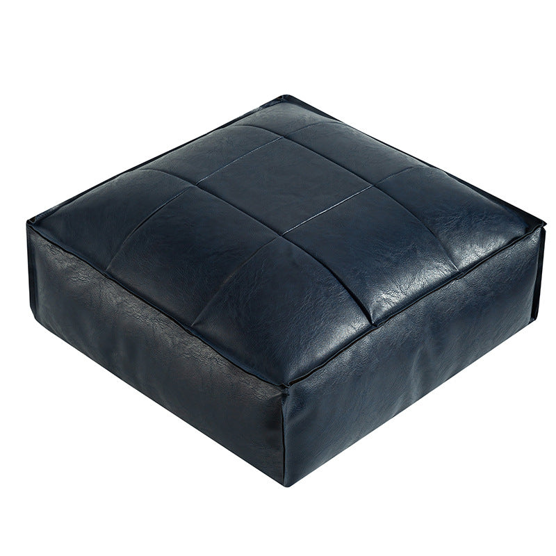 Alaris Pouf — Moroccan Faux Leather Floor Cushion with Stitched Grid Design