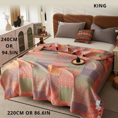 Liora Quilt — Vendbart Bomuldspatchwork Tæppe med Boho-Stil