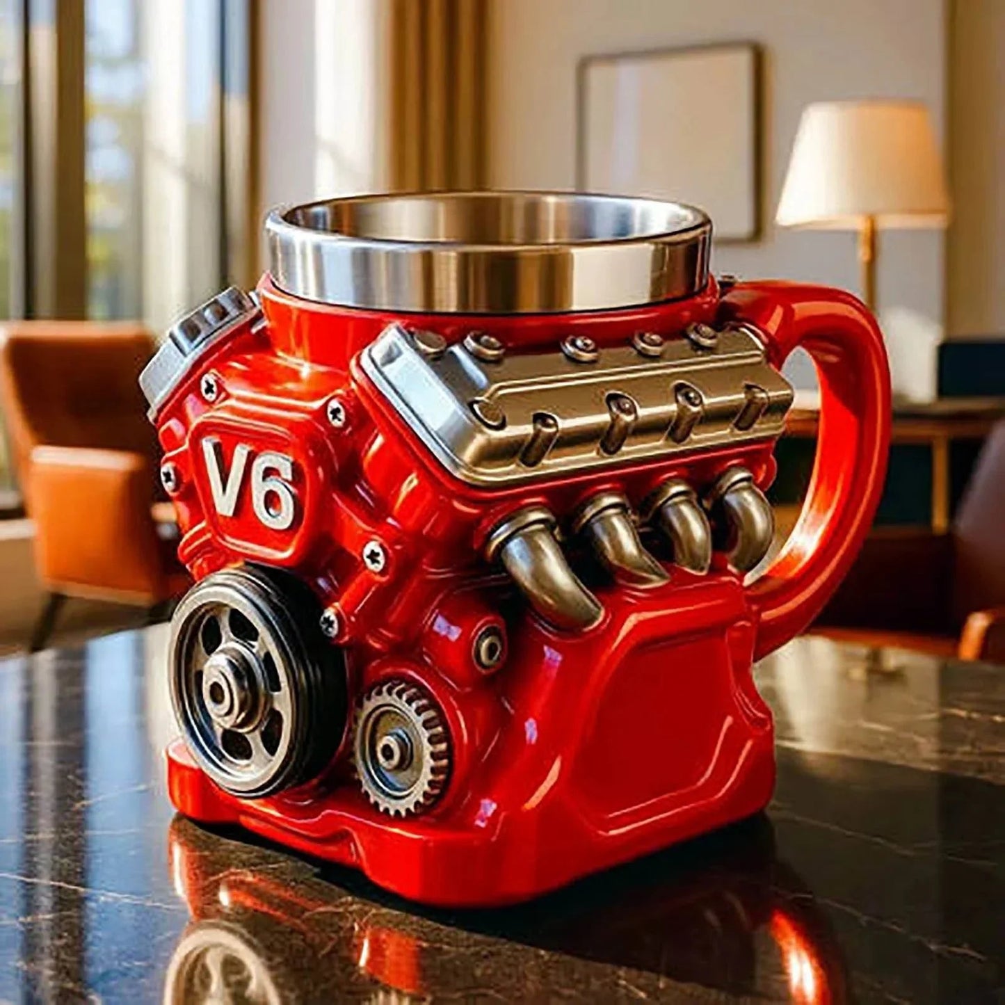 Retro Zephyrix kaffekopp, V8-motor rustfri stålkrus