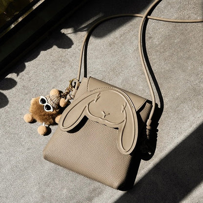Geantă mini crossbody Elera pentru femei — Geantă de telefon din piele naturală cu design cu iepure