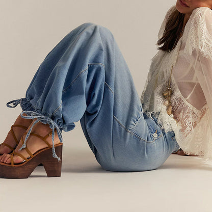 Liora — Wide-Leg Cotton Denim Jeans with Pleated Pockets
