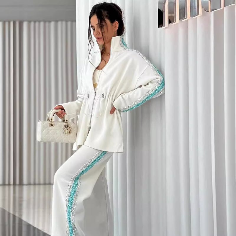 Conjunto Liora Lounge — Conjunto Casual Feminino em Duas Peças com Acabamento em Paetês e Ajuste Confortável