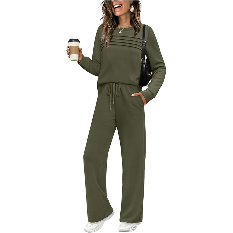 Jovia — Women's Crew Neck Two-Piece Set with Drawstring Pants