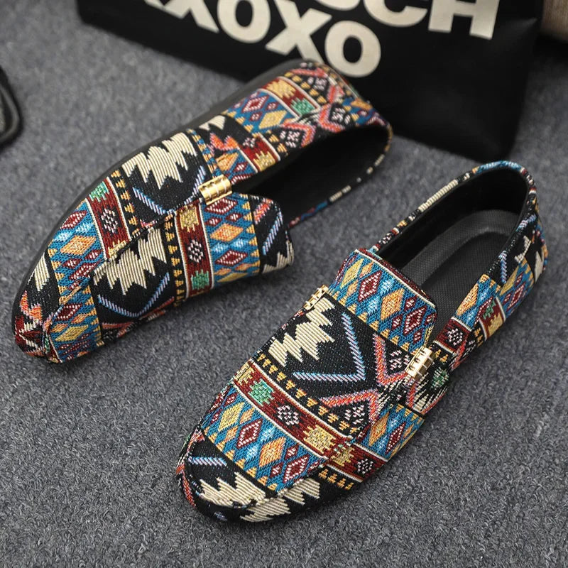 Norla Canvas Loafers — Lightweight Breathable Shoes with Aztec Pattern