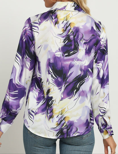 Liora — Chemise en satin de soie marbrée avec coupe fluide
