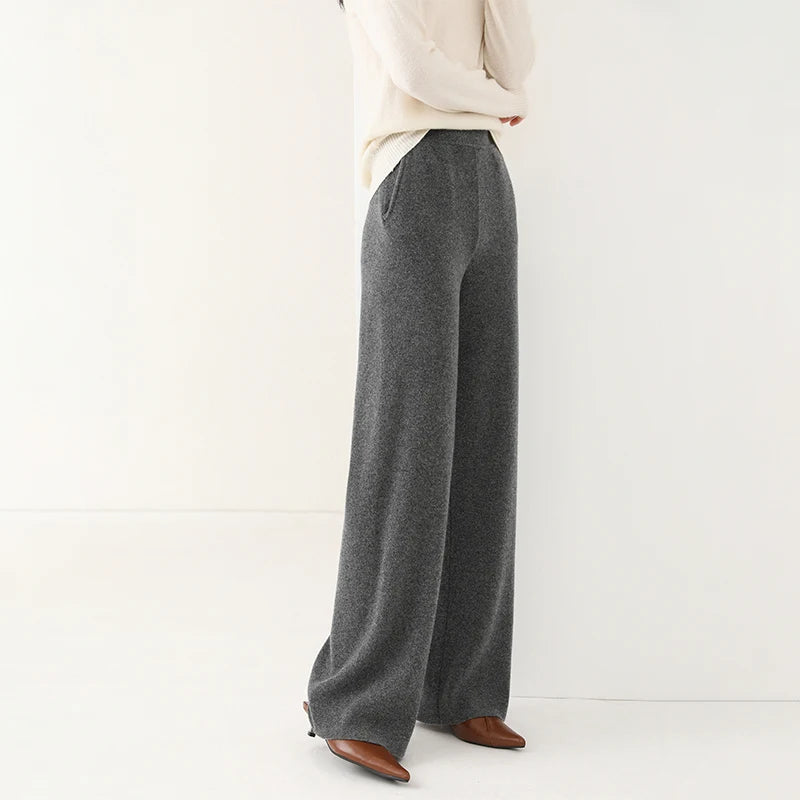 Alora — Merino Wool Wide-Leg Pants with High Waist Elastic