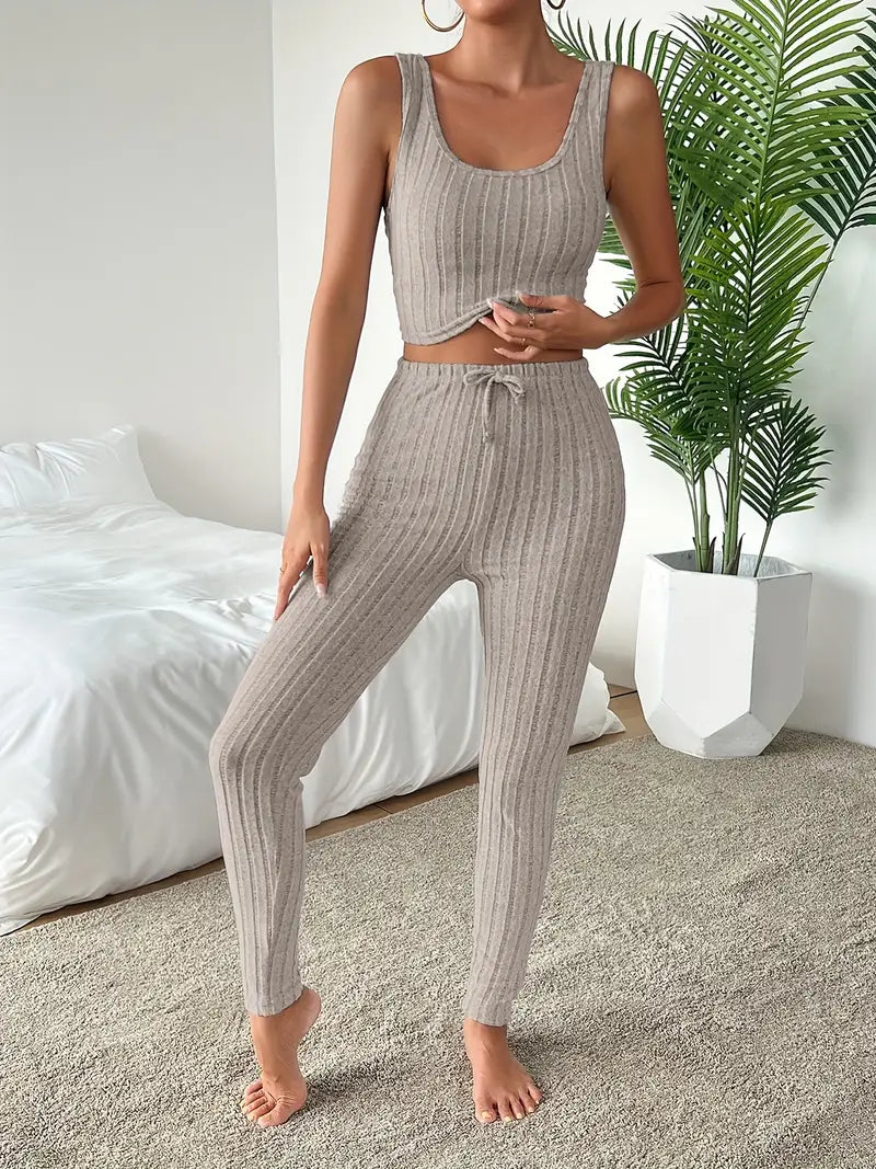 Set Lounge in Maglia Costina Nerina da 3 Pezzi con Vestibilità Slim