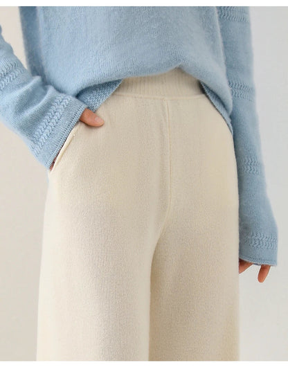 Alora — Merino Wool Wide-Leg Pants with High Waist Elastic