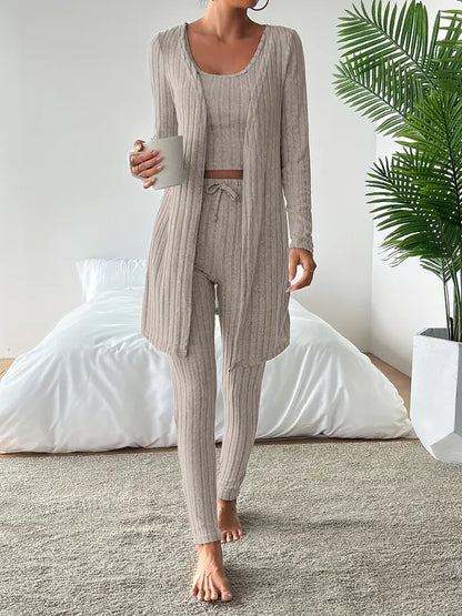 Set Lounge in Maglia Costina Nerina da 3 Pezzi con Vestibilità Slim