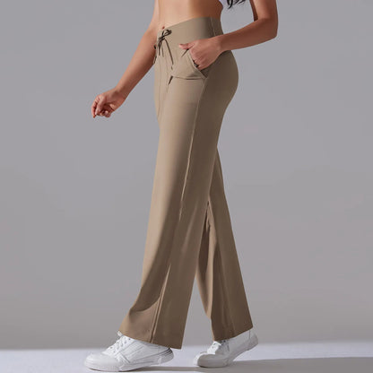 Caldena — Women's Wide-Leg Stretch Pants with Sculpted Waistband