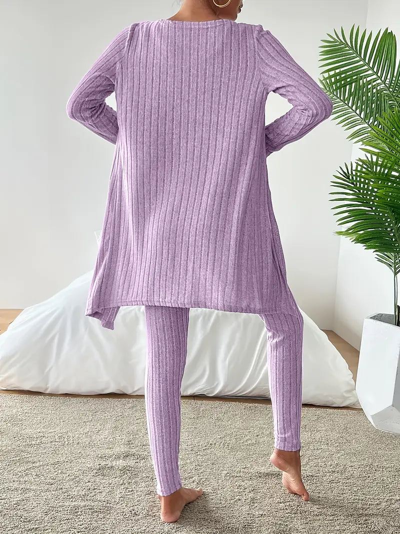 Set Lounge in Maglia Costina Nerina da 3 Pezzi con Vestibilità Slim
