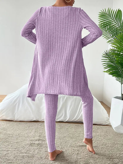 Set Lounge in Maglia Costina Nerina da 3 Pezzi con Vestibilità Slim