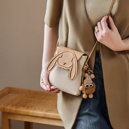 Geantă mini crossbody Elera pentru femei — Geantă de telefon din piele naturală cu design cu iepure