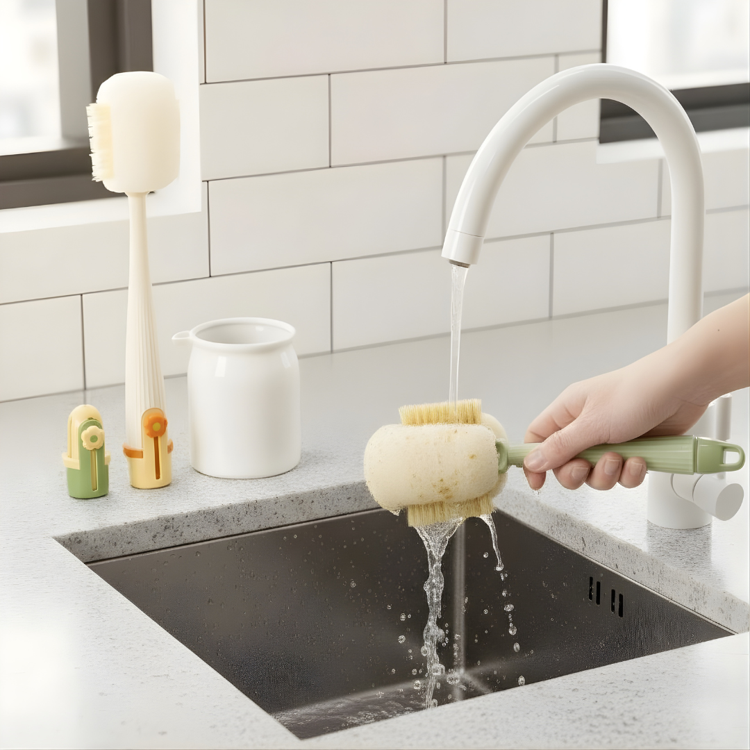 Snufra CleanPro — 5-in-1 Bottle and Glass Cleaning Brush with Ergonomic Grip