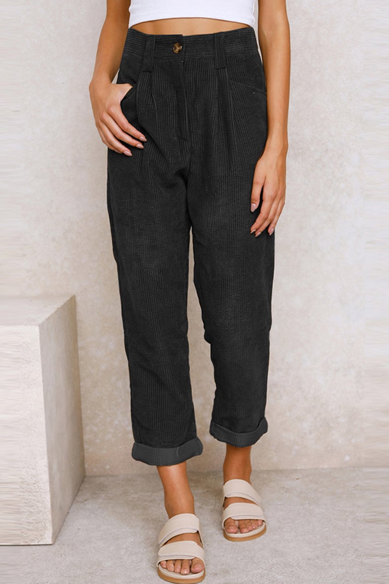Lioren — Mid Rise Corduroy Casual Pants with Side Pockets