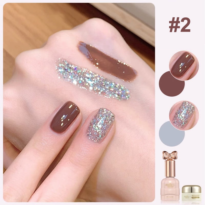 Duo de vernis à ongles Liora — Ensemble de vernis pailleté bicolore avec brillance longue durée