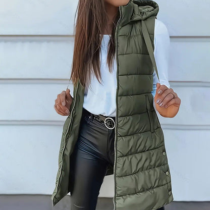Vesira — Women's Long Zip-Up Puffer Vest with Lightweight Insulation
